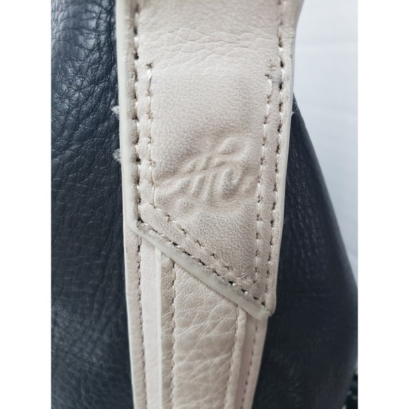 Alco Soft Leather Handbag Rowan Hobo Black Leather Ivory Trim Magnet Closer - Picture 5 of 14